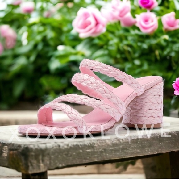 Qupid Pink Braided Raffia Block Heel Sandal - Picture 12 of 13